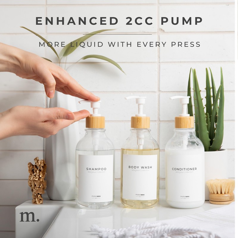 Shampoo and Conditioner Bottles Set of 3 Clear Bamboo –