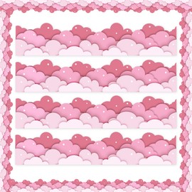 49.6ft Pink Sky Clouds Bulletin Board Border, Cloud Shape Classroom Borders Trim for Bulletin Board，Bulletin Board Decorations for Back to School Classroom Office Door Wall Decor (Pink Cloud)