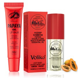 Papaya Cream Lipstick Set, Papaya Lip Essence Oi and Papaya Ointment Gel Repairing Lip Balm, Double Care Moisturising Peeling for Men and Women, Pack of 2