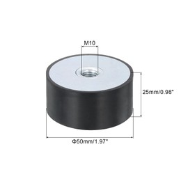 sourcing map 2Pcs 50 x 25mm M10 Female Thread Rubber Mounts, Vibration Isolator, Replaces Anti Vibration Pads Flat Silent Block Base Block