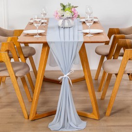 YUNSHANGHE Modern Chiffon Table Runner, 70 x 600 cm, Washable Tablecloth, Wedding Decorative Fabric Table Runner, Table Decoration for Wedding, Birthdays, Communion (Haze Blue)