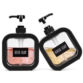 Segbeauty 2pcs 16.9oz Refillable Hand Soap Dispenser, 500ml Leak-Proof Liquid Soap Dispenser for Bathroom, Dish Soap Dispensers for Kitchen Sink, Black Empty Plastic Shampoo Pump Bottle with Labels