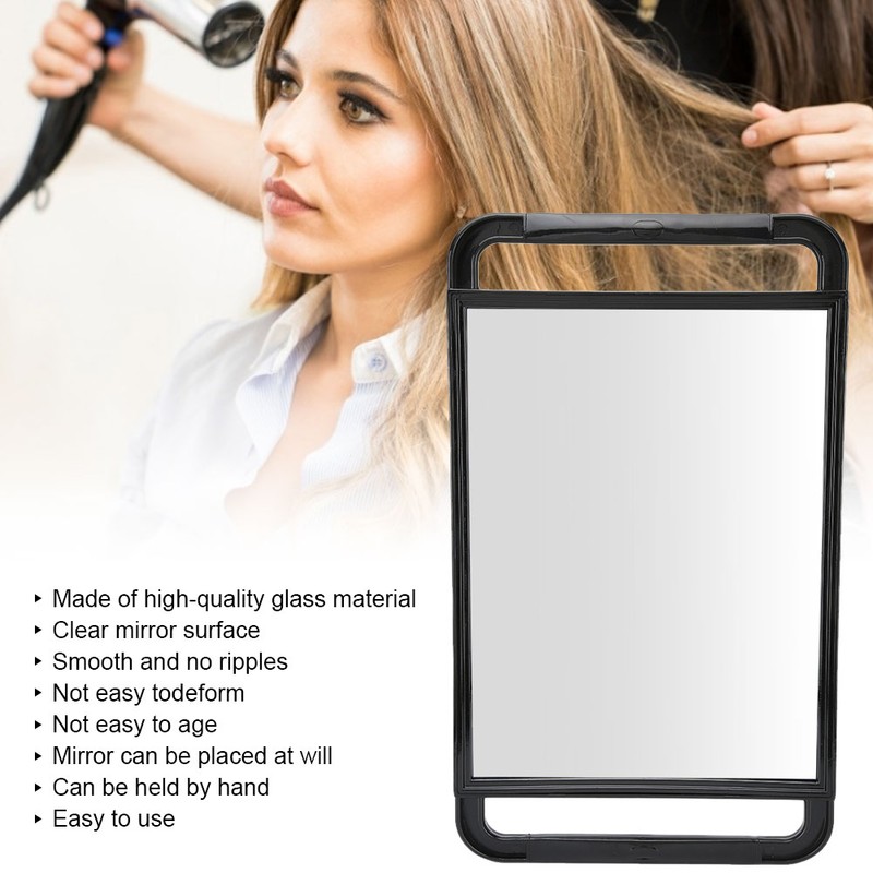 Double Handle Mirror Large Rectangle Makeup Barber Hair Handheld Back