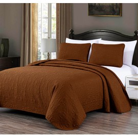 Chezmoi Collection Luca 3-Piece King Size Quilt Set Umber - Soft Summer Lightweight Oversized King Bedspread 118 x 106, Floral Medallion Pattern Coverlet for All Season