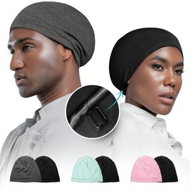 CAPLORD Adjustable Satin Bonnet for Men & Women - Satin Beanie for All Hair Types, Perfect as Sleep Bonnet for Curly or Soft Hair - Wrap Sleep Cap - Black & Dark Gray