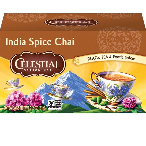 Celestial Seasonings Black Tea, Chai Tea, India Spice, 20 Count Box (Pack of 6)