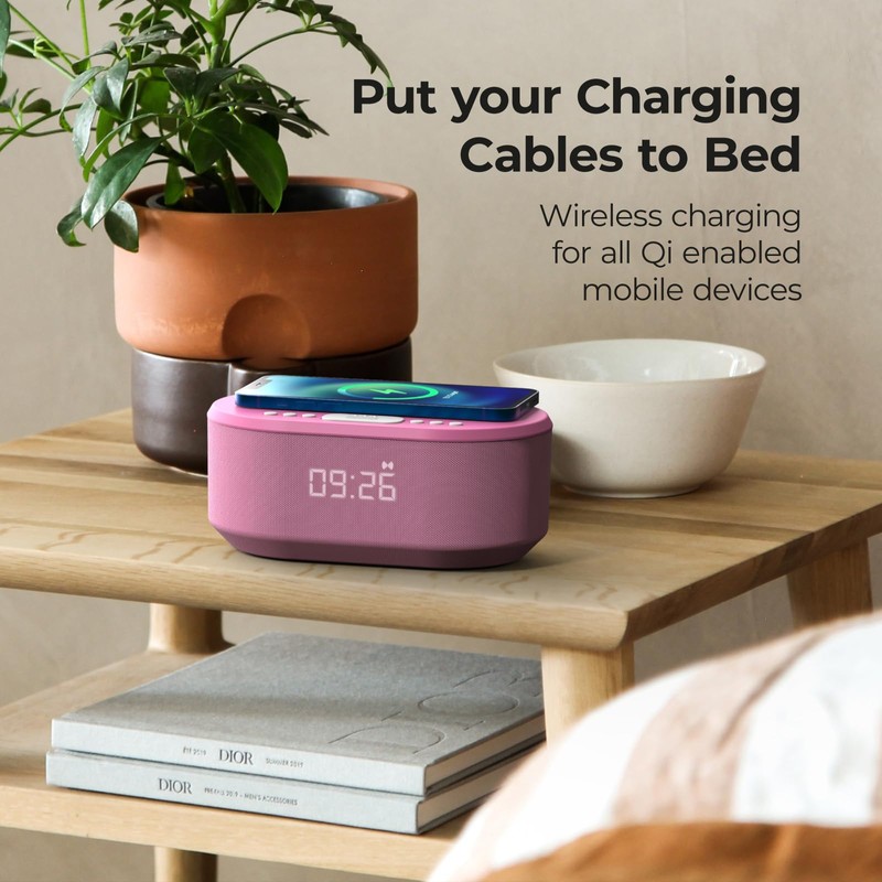 i-box Bedside Alarm Clock Radio Non Ticking with USB Charger,