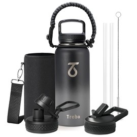 Trebo Water Bottle 64oz with Paracord Handle, Half Gallon Large Vacuum Double Wall Stainless Steel Insulated Water Jug with Straw Spout Handle Lids, Leakproof BPA-Free Keep Cold & Hot, Dark Gray