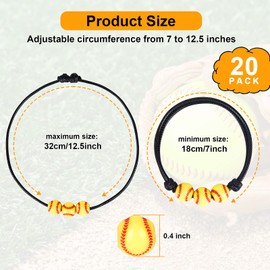 20 Pieces Softball Charm Bracelets Baseball Sports Party Favors Adjustable Inspirational Sport Ball Bracelet for Teens Adults Sports Team, Yellow