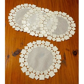 Violet Linen Sevill Decorative Embroidered Cutwork Placemat, Set of 4, 16" Round, Ivory
