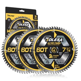 TOLESA 7 1/4 Circular Saw Blade, 60T Carbide Teeth with 5/8 Inch Arbor, Framing Saw Blade for Woodworking, 3Pack
