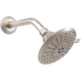 Westbrass CO561-07 5" Round Thin 5-Function Adjustable Spray Shower Head with 8" Wall Mount Shower Arm, Satin Nickel