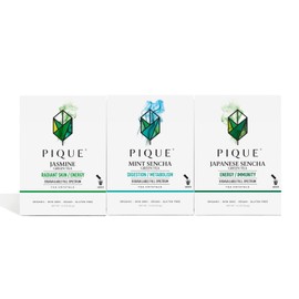 Pique Tea Organic Green Tea Crystals Sampler - Immune Support, Gut Health, Fasting - 42 Single Serve Sticks (Pack of 3)