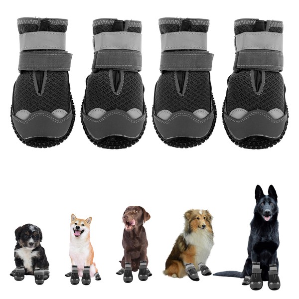 CAPASTEC Pack of 4 Dog Shoes, Reflective Waterproof Dog Shoes,