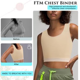 XUJI Breathable Trans Binder FTM Chest Binder Large Breast Binder Bra (K, M)