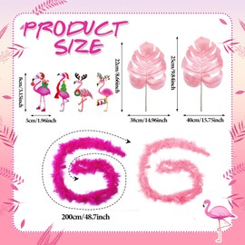 38 Pcs Christmas in July Ornaments Summer Tropical Wood Pink Flamingo Hanging Ornaments Decorative Pink Palm Leaves and Plush Strip for Hawaiian Luau Beach Party Favors Xmas Tree Decorations