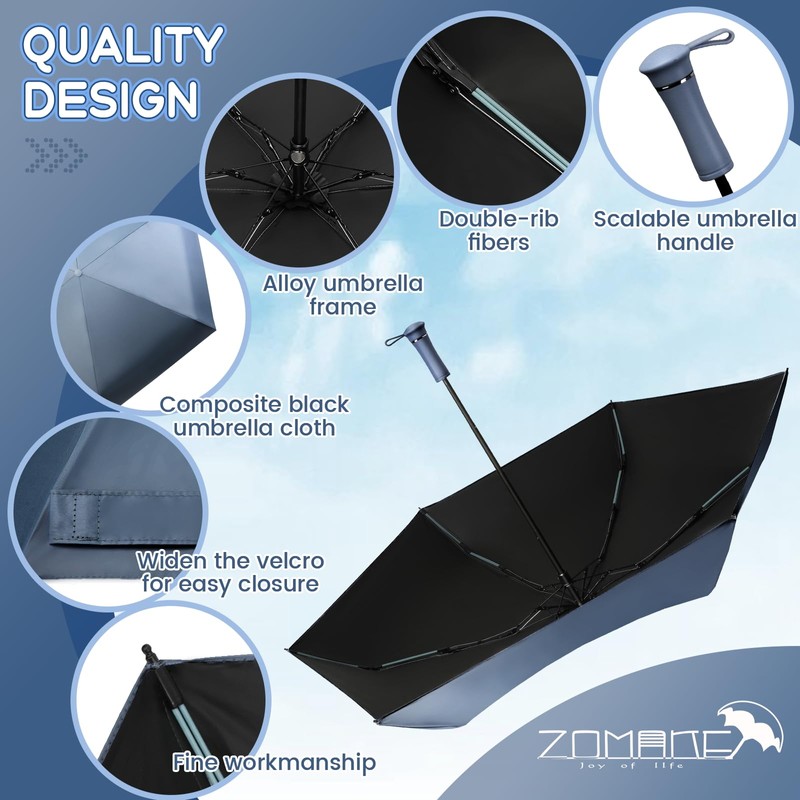 ZOMAKE Folding Umbrella, Parasol, Ultra Lightweight, Compact, Elastic Handle Design,