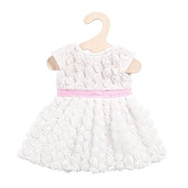 Heless 2650 - Traumkleid für Puppen in Weiß, mit kleinen Blumenröschen und einer rosa Schärpe, Größe 35 - 45 cm