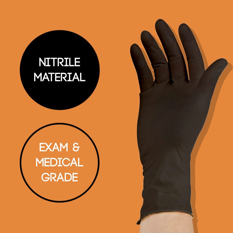 ASAP Black Nitrile Powder Free Examination Gloves, Disposable, 4 mil,