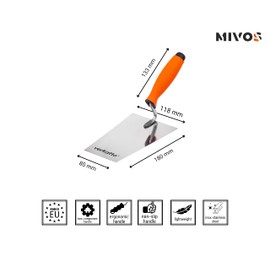Mivos Stainless Steel Trapezoidal Trowel 180 mm - Rustproof Masonry Trowel 180 mm x 80 mm with Rubber Handle - Plaster Trowel for Masonry Work - Plastering Trowel Made in EU