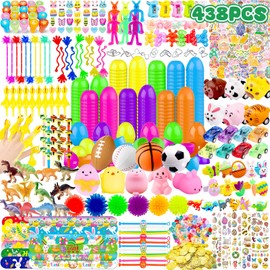 438 Pcs Easter Egg Fillers with 40 Pcs Plastic Easter Eggs Prefilled, Egg Stuffers Bulk Easter Basket Stuffers Gifts Easter Hunt Party Supplies Exchange Gift