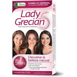 Grecian, Lady Grecian 5, Tinte Colorante en Shampoo, Cubre las Canas, Sin Amoniaco, Para Cabello Normal, Castaño a Negro, 120 ml