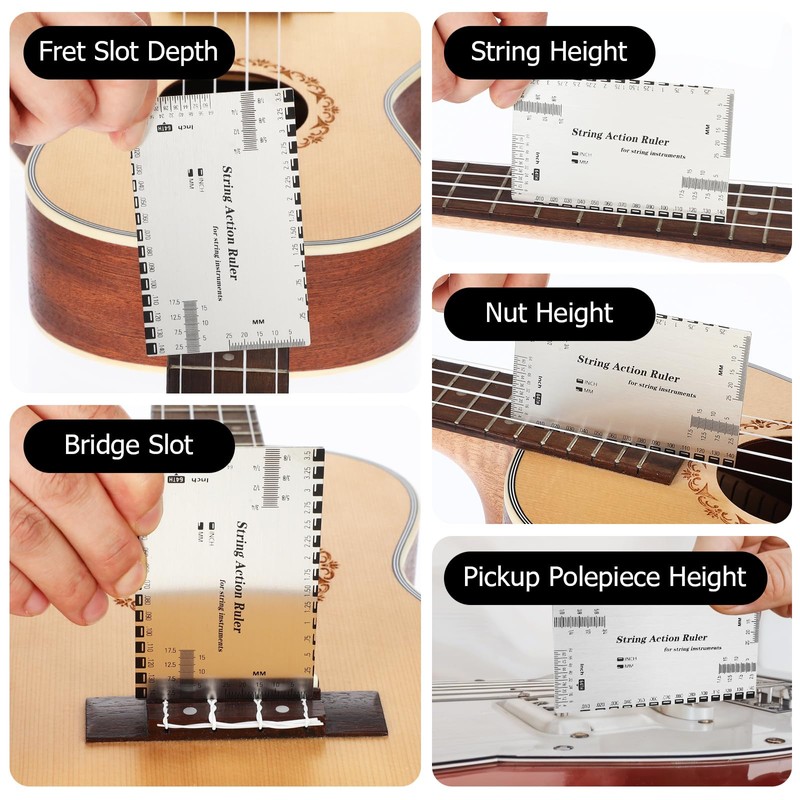 String Action Gauge Ruler, Guitar Tools for Electric Bass and