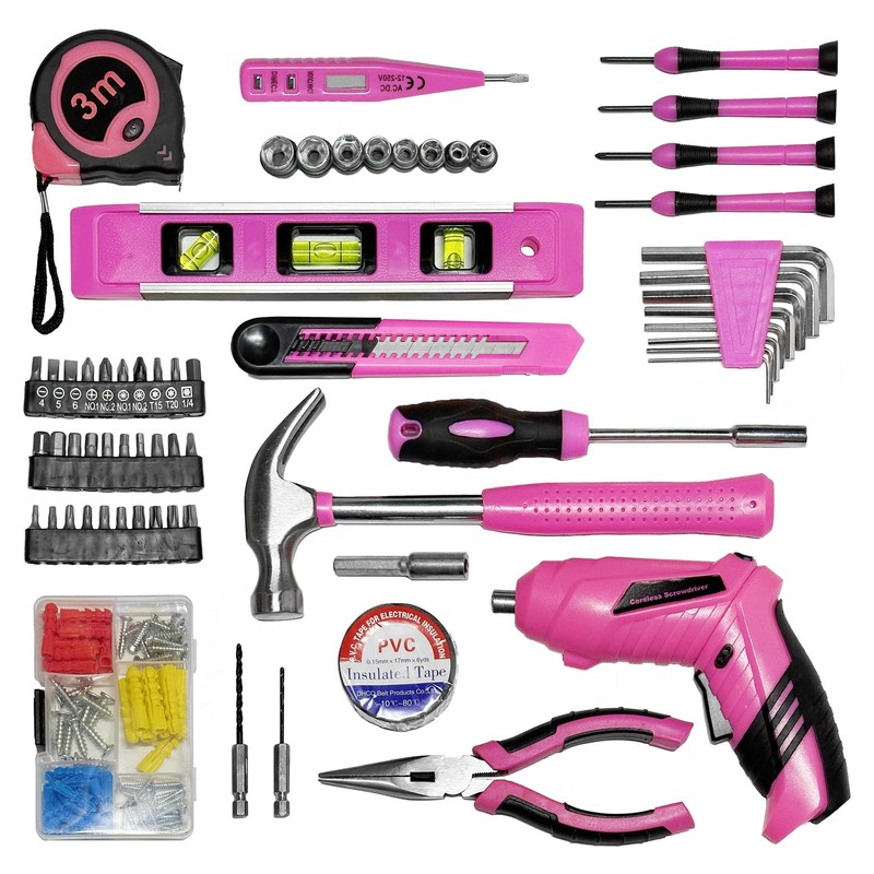 Pink Toolbox Essentials for Women Girls Starter DIY Drilling Kit