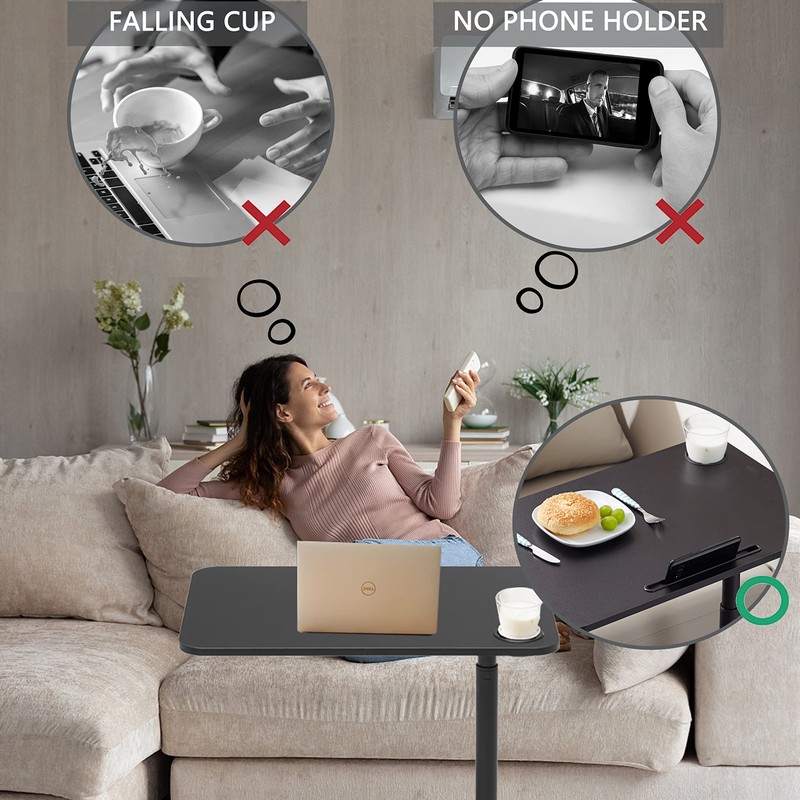 ETHU Overbed Table with Wheels, Rolling Tray Table, Hospital Bed