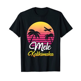 Mele Kalikimaka Shirt Christmas Retro 80s Sunset Hawaiian T-Shirt, black