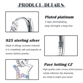 LOLIAS 925 Sterling Silver Star Earrings Dangle for Women Girls Colourful Sparkling Butterfly Heart CZ Charm Small Drop Earrings Hypoallergenic Silver Huggie Hoop Earrings, Sterling Silver