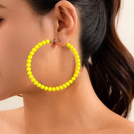 Yellow Beaded Hoop Earrings for Women Bohemian Acrylic Round Chic Dangle Earrings Minimalist Geometric Jewelry