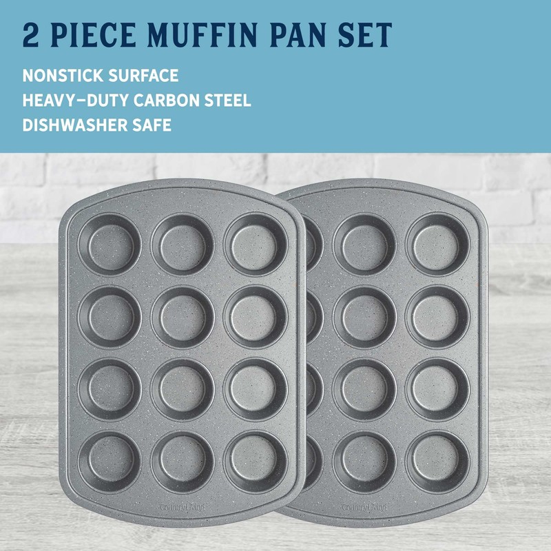 Country Living Nonstick Muffin Pan, Heavy Duty Carbon Steel with