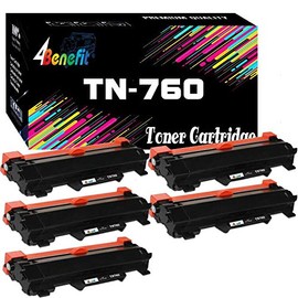 5-Pack 4Benefit 760 Compatible TN-760 TN760 Toner Cartridge High Yield (5xBlack) Used for Brother HL-L2350DW HL-L2395DW HL-L2390DW HL-L2370DW MFC-L2750DW MFC-L2710DW DCP-L2550DW Printer