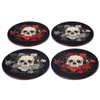 4 Glass Drinks Cork Coasters with Skull and Roses Motif
