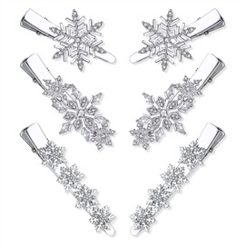 HZEYN Paquete de 6 pinzas para el pelo de copo de nieve brillantes con diamantes de imitación para el pelo de Navidad y las mujeres 3 pares mezclados