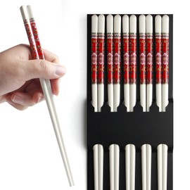 IQCWOOD Chopsticks Reusable, 5 Pairs High-grade Bone Chopsticks, Porcelain Chopsticks Dishwasher Safe, Classic Chinese Style Chop Sticks Gift Sets, 9.5 Inch/24cm