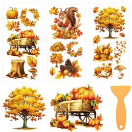 beinkmake 3 Sheets Autumn Rub on Transfers for Crafts and Furniture 12×6inch Fall Pumpkin Harvest Squirrels Furniture Transfer Stickers for Wood Cabinet Dressers Home Decor
