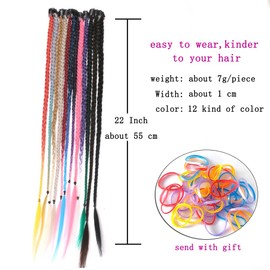 Braid Hair Extensions, 5 PCS Baby Braids Front Side Bangs Clip in Hair Extensions Long Braided Hair Piece Natural Soft Synthetic Hair for Women 22 Inch Rainbow Ombre Color (Mix Color)