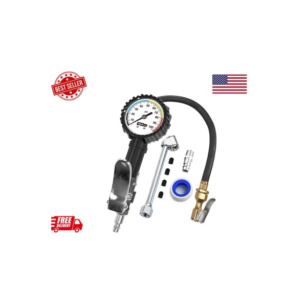 BRANDED Heavy-Duty Tire Inflator with Accurate Gauge & 360° Swivel