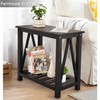 Narrow Side Table with Storage Shelf 2 Tier Wooden Nightstand