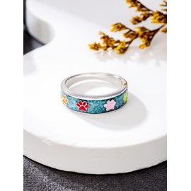 Lypic Turquoise Paw Print Ring 925 Sterling Silver Puppy Dog Cat Paws Print Ring Pet Jewelry for Women Mom (Size 9)