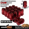 ARROW 20x 1.4" Tall Red 1/2-20 Bulge Acorn Lug Nuts