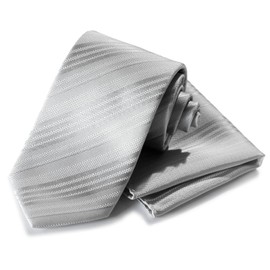 MICHIKO LONDON Tmichi-014 Necktie, Wedding, Formal Chief Set, Made in Japan, Striped, Silk, Silver, Gray, Silver