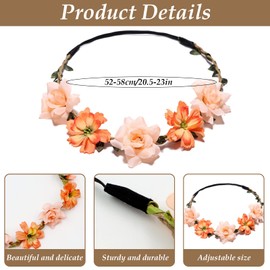 VEGCOO 5PCS Flower Crown Headbands Flower Headbands for Women Girls, Multicolour Flower Hair Wreath Floral Headpieces Festival Hair Accessories for Wedding Party Festival
