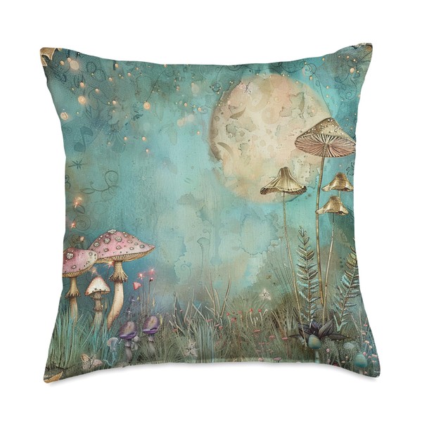 Moonlit Fairy Garden Junk Journal Pattern Moon Mushroom Teal Throw