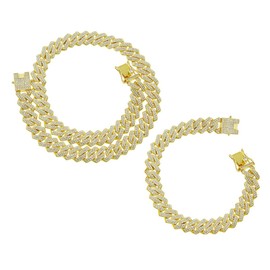 Jacruces Gold Cuban Link Chain for Women Mens Chain Necklace Iced Out Chain Bling Necklace miami Cuban Link Bracelet Hip Hop Jewelry for Men and Women 16 inch