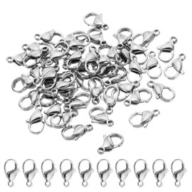 PATIKIL 12x7.5mm Lobster Clasp, 100Pcs 304 Stainless Steel Lobster Claws Clasp Connector for Crafting DIY Jewelry Making Key Chains Bracelet Necklace Hook, Silver
