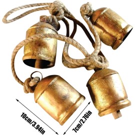 Set of 4 Shabby Chic Country Style Rustic Metal Hanging Giant Cow Bells Christmas Tree Decorations Bells
