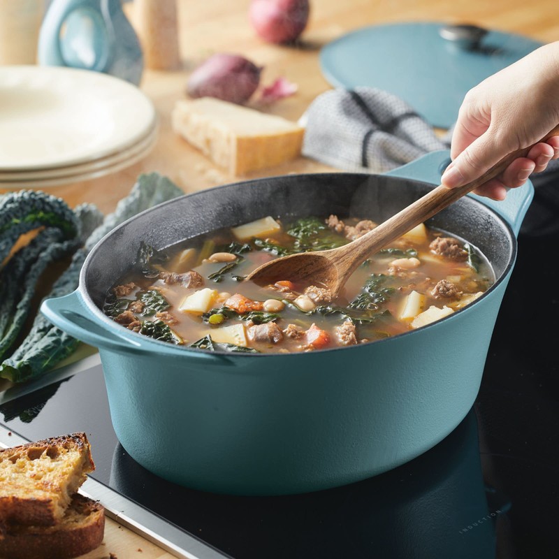 Rachael Ray NITRO Cast Iron Dutch Oven, 6.5 Quart, Agave